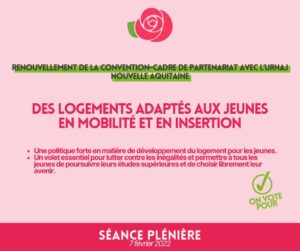 Infographie : Renouvellement de la convention cadre de partenariat avec l'L'URHAJ NOUVELLE AQUITAINE. Des Logements adaptés aux jeunes en mobilité et en insertion : Une politique forte en matière de développement du logement pour les jeunes. Un volet essentiel pour lutter contre les inégalités et permettre à tous les jeunes de poursuivre leurs études supérieures et de choisir librement leur avenir.