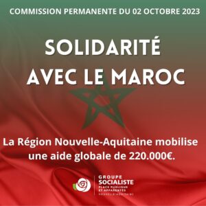 Infographie 1/2 : Solidarité avec le Maroc ! La Région Nouvelle-Aquitaine mobilise une aide globale de 220.000€. 