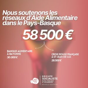 Infographie 3/3 : Nous soutenons les réseaux d'Aide Alimentaire dans le Pays-Basque à hauteur de 58.500€ (30.000€ pour la Banque Alimentaire à Bayonne, 28.500€ pour La Croix Rouge Française à St-Jean-De-Luz)