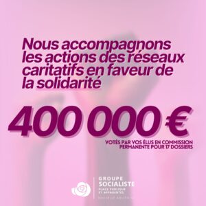 Infographie : Nous accompagnons les actions des réseaux caritatifs en faveur de la solidarité. 400.000€ votés par vos élus en commission permanente pour 17 dossiers. 